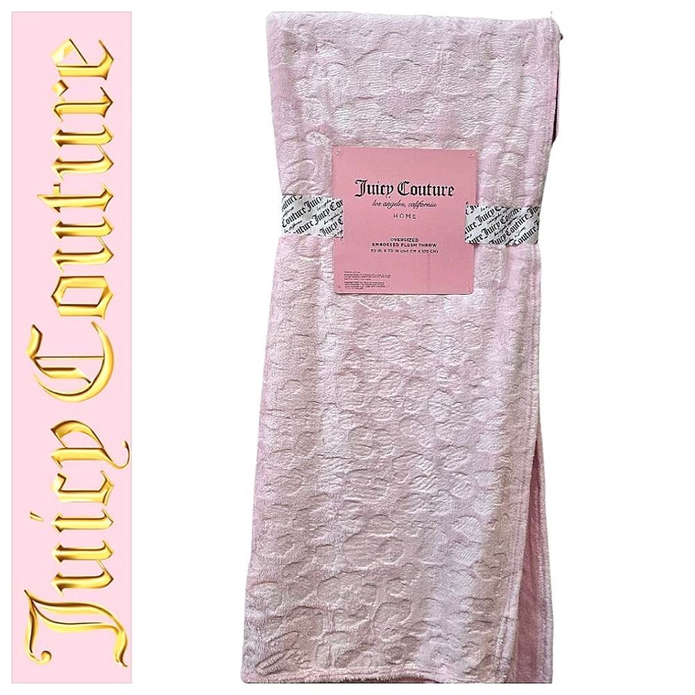 Juicy Couture Home Embossed Pink Leopord Print Plush Throw Blanket